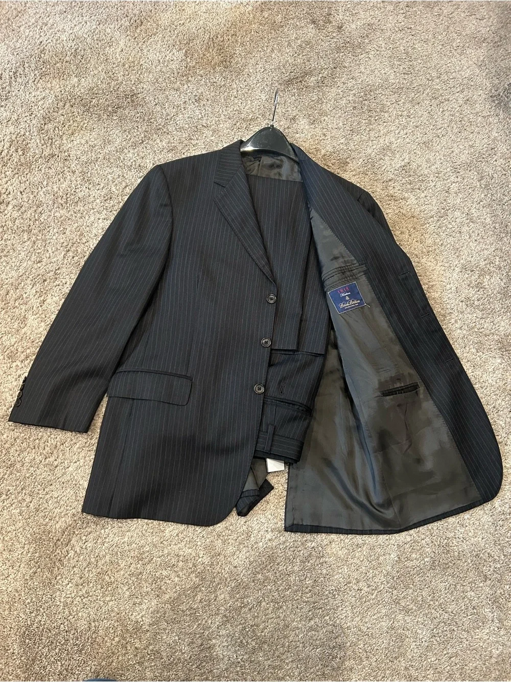 Men's Black Pinstripe Brooks Brother’s Suit 42/36